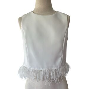 White ostrich feather trim top size medium